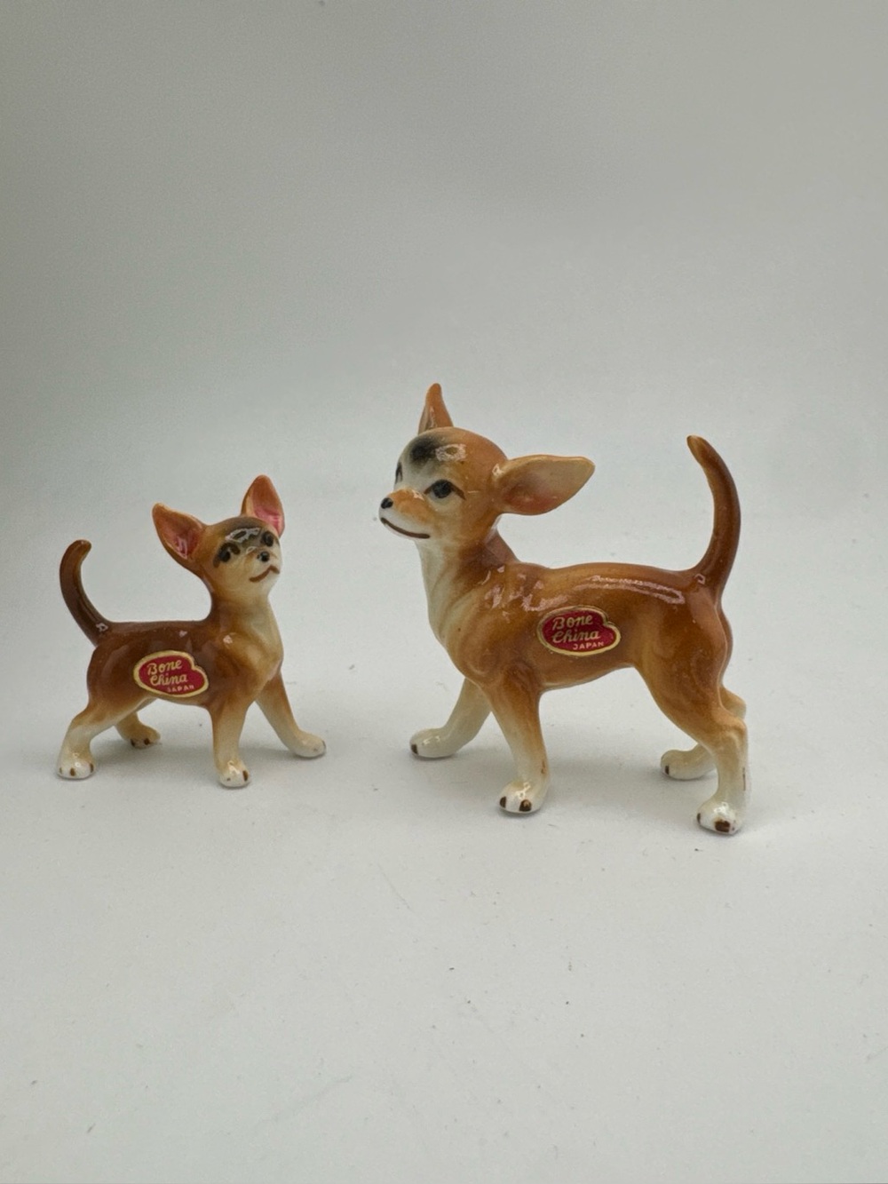 Vintage Bone China Japan Chihuahua Dog Figurines Set Miniature Puppy Figures